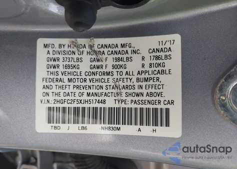 2018 Honda Civic Lx from USA, damaged, VIN 2HGFC2F5XJH517448